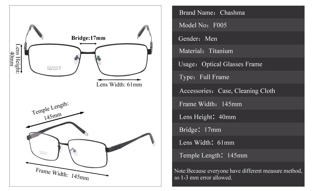 Chashma Unisex Full Rim Square Titanium Eyeglasses 952005