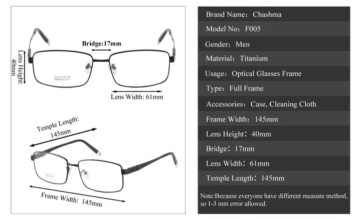 Chashma Unisex Full Rim Square Titanium Eyeglasses 952005