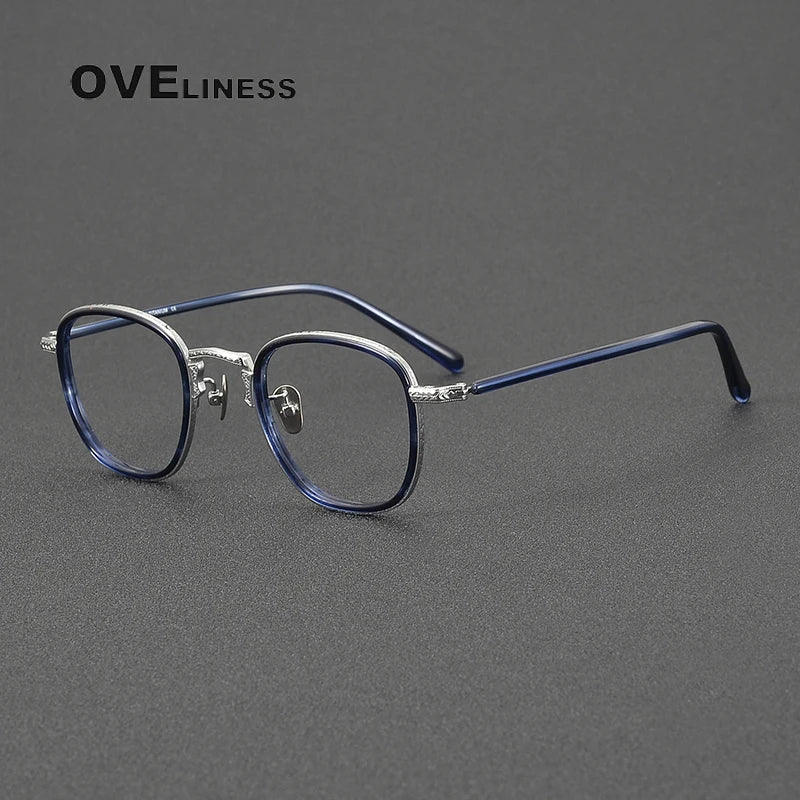 Oveliness Women's Full Rim Square Acetate Titanium Eyeglasses 14043 Full Rim Oveliness blue silver  