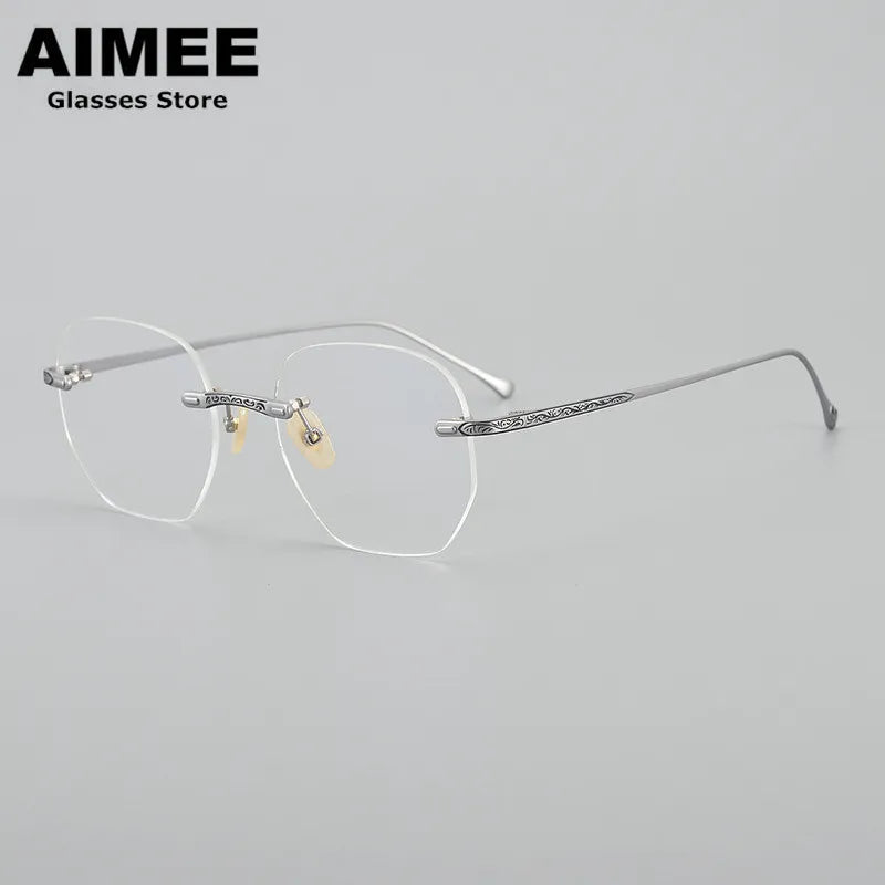 Aimee Men's Rimless Polygon Square Titanium Eyeglasses 5932 Rimless Aimee Silver  