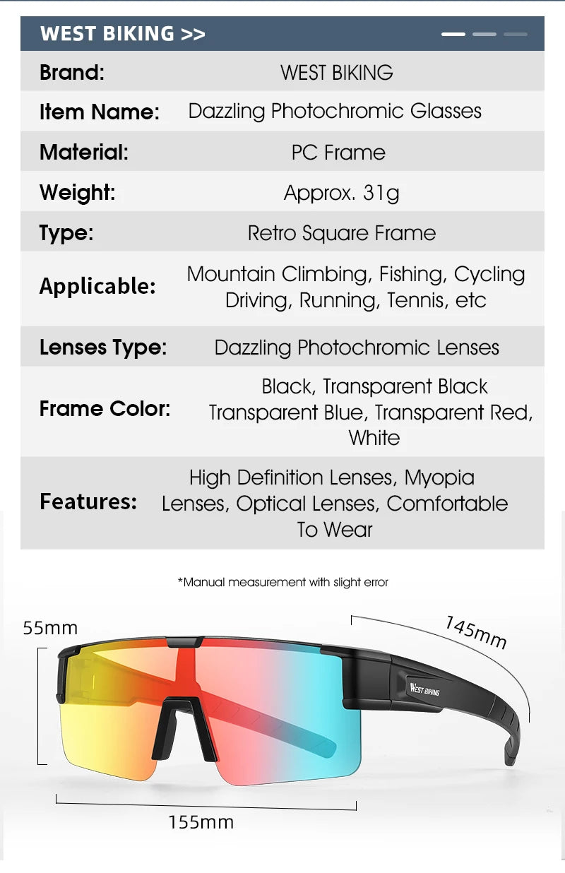 West Biking Unisex Semi Rim Square Polycarbonate Over Frame Sunglasses 930703