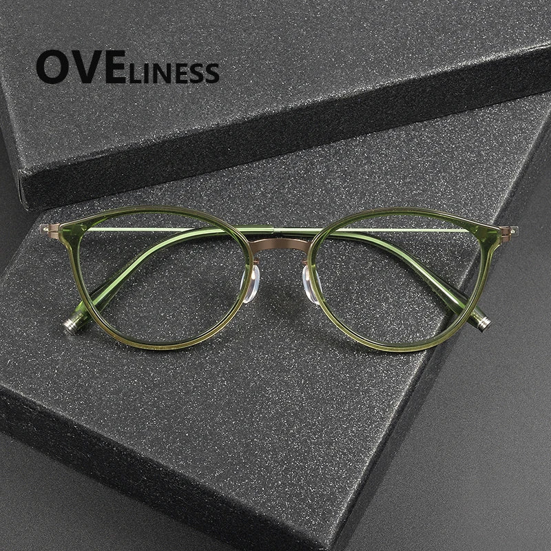 Oveliness Unisex Full Rim Oval Round Acetate Titanium Eyeglasses 22501