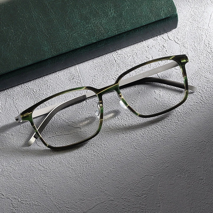 Gatenac Unisex Full Rim Square Screwless Acetate Alloy Eyeglasses 1235 Full Rim Gatenac Striped Green  