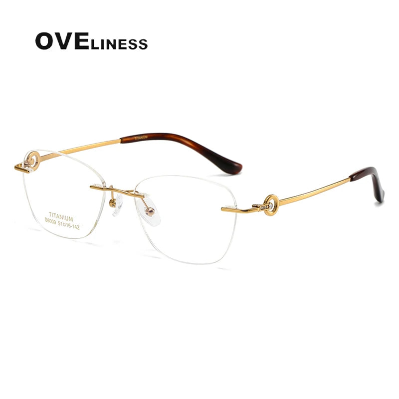 Oveliness Women's Rimless Oval Cat Eye Titanium Eyeglasses 196009 Rimless Oveliness gold  