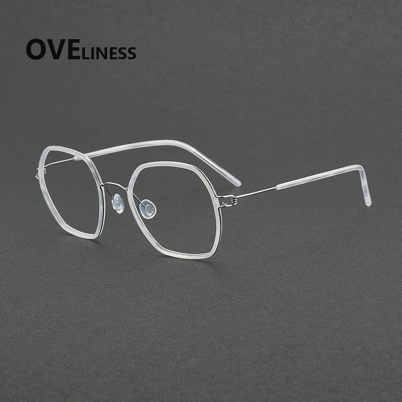 Oveliness Women's Full Rim Polygon Acetate Titanium Eyeglasses 381044