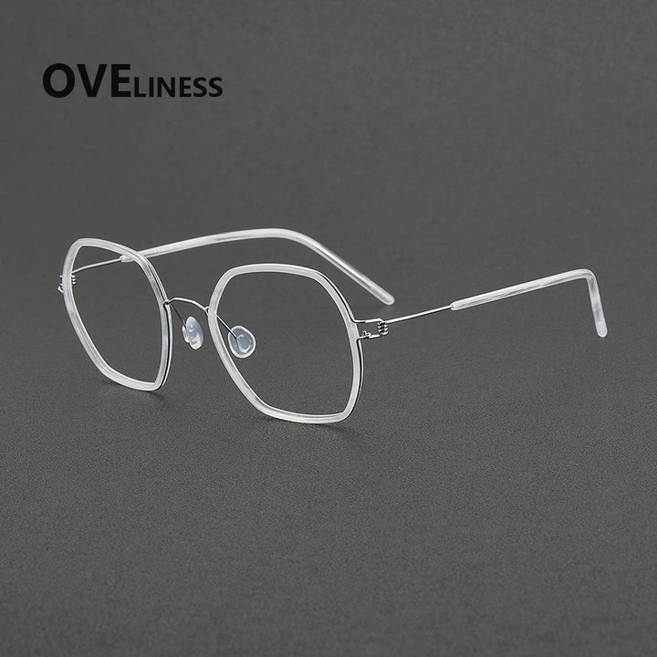 Oveliness Women's Full Rim Polygon Acetate Titanium Eyeglasses 381044