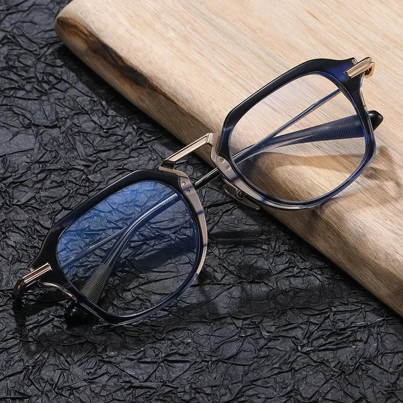 Hdcrafter Mens Full Rim Oval Acetate Titanium Frames 413000 — view 1 | Hdcrafter Eyeglasses at FuzWeb