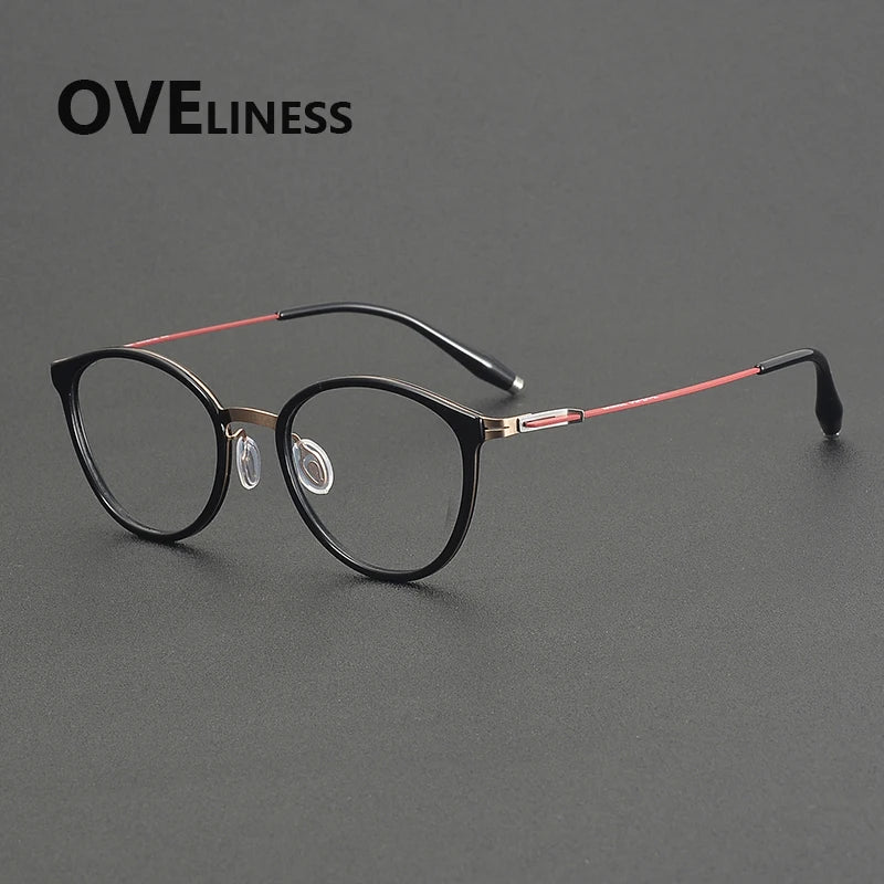 Oveliness Unisex Full Rim Oval Round Acetate Titanium Eyeglasses 22501