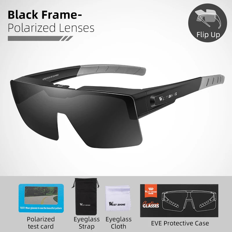 West Biking Unisex Full Rim Square Flip Up Over Frame Sunglasses 940703