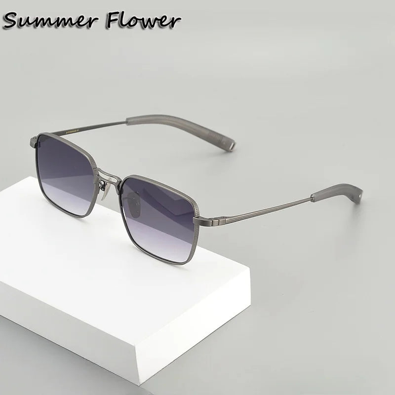 Summer Flower Unisex Full Rim Square Double Bridge Titanium Sunglasses 618227