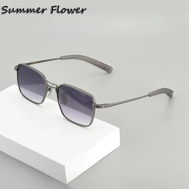Summer Flower Unisex Full Rim Square Double Bridge Titanium Sunglasses 618227