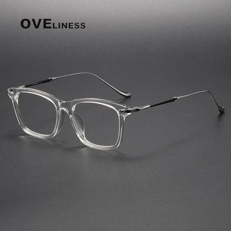 Oveliness Unisex Full Rim Square Acetate Titanium Eyeglasses M2049 Full Rim Oveliness transparent  