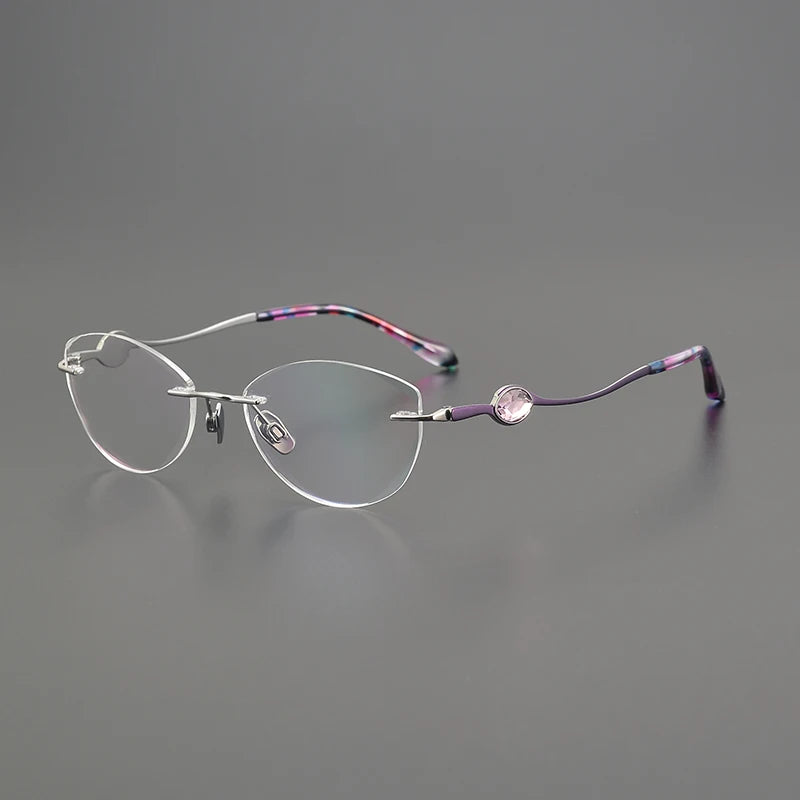 Nobler Women's Rimless Small Oval Cat Eye Titanium Eyeglasses 16122 Rimless Nobler C1