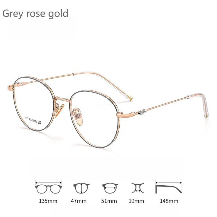 KatKani Women's Full Rim Oval Titanium Eyeglasses 88015 Full Rim KatKani Eyeglasses Grey rose gold  