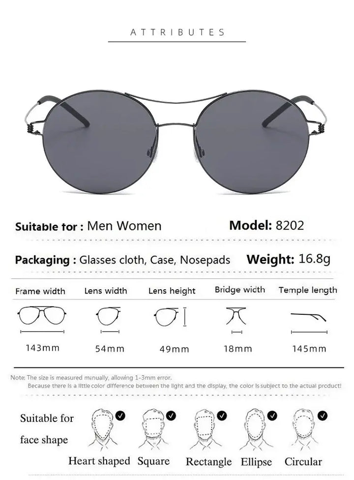 Aimee 820200 Unisex Double Bridge Full Rim Titanium Round Sunglasses FuzWeb