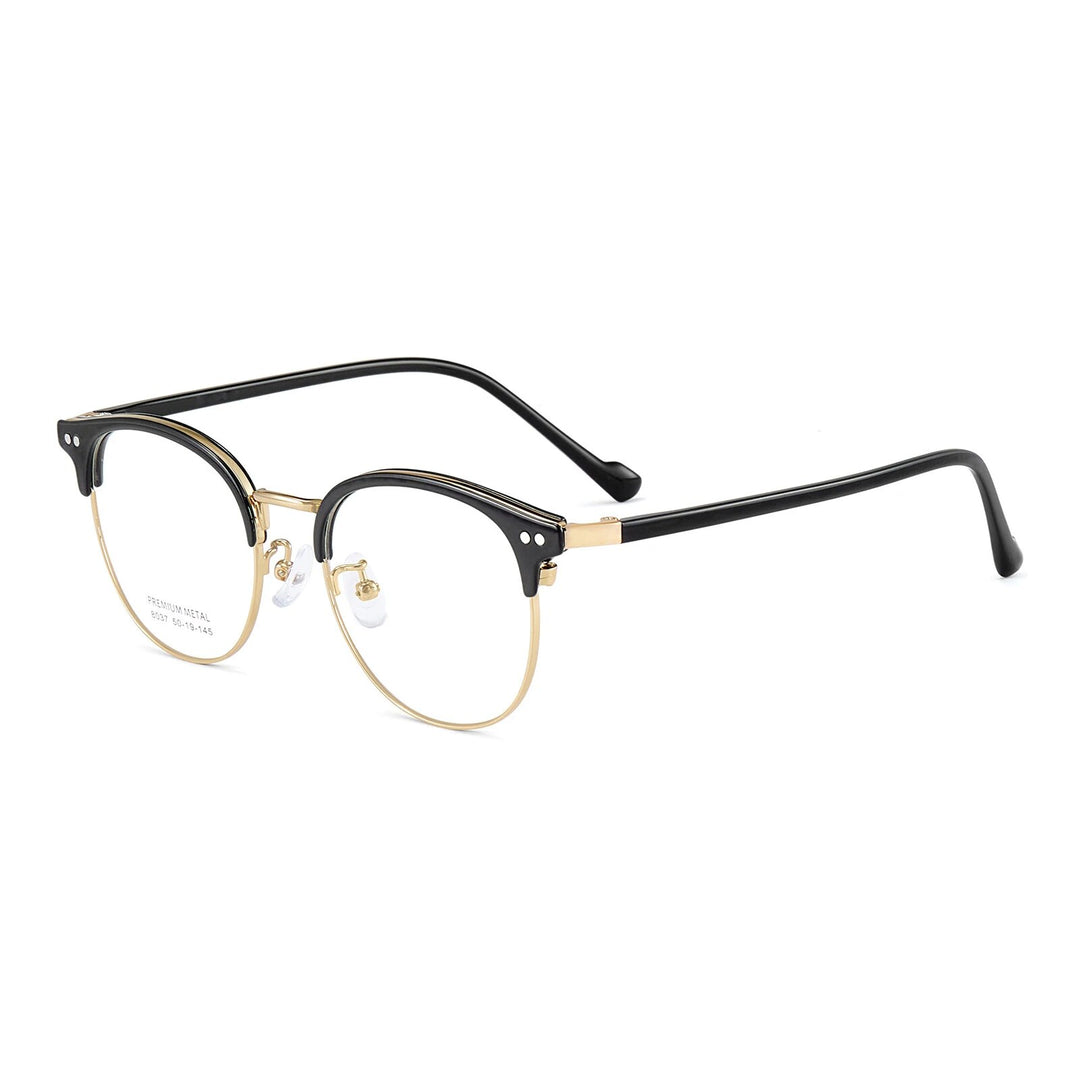 KatKani Unisex Full Rim Round Tr 90 Alloy Eyeglasses 8037 Full Rim KatKani Eyeglasses Black Gold  