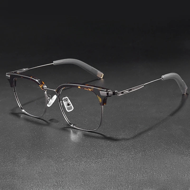 Yimaruili Men's Full Rim Square Titanium Acetate Eyeglasses Y107 Full Rim Yimaruili Eyeglasses Tortoiseshell Gun  