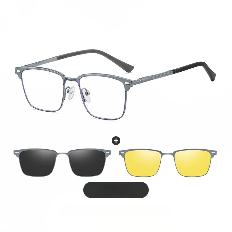 Xbora Women's Full Rim Square Titanium Eyeglasses Clip On Sunglasses 70447