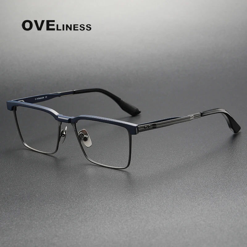 Oveliness Unisex Full Rim Square Acetate Titanium Eyeglasses 369137