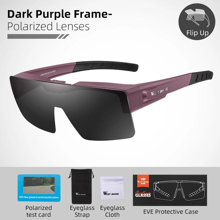 West Biking Unisex Full Rim Square Flip Up Over Frame Sunglasses 940703