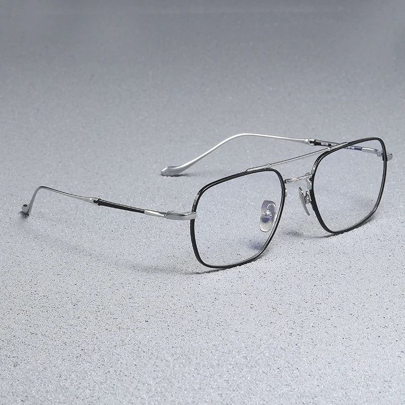 Black Mask Men's Full Rim Square Double Bridge Titanium Eyeglasses 43123