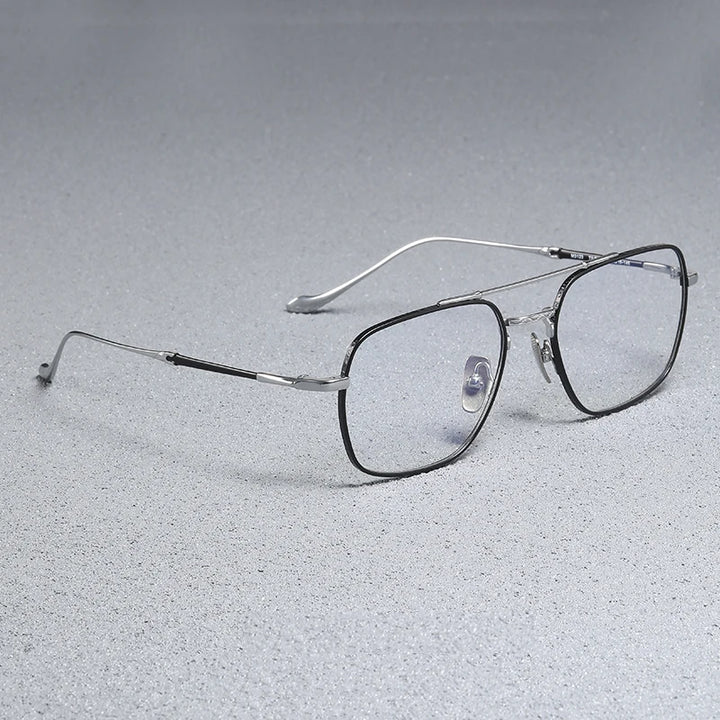 Black Mask Men's Full Rim Square Double Bridge Titanium Eyeglasses 43123