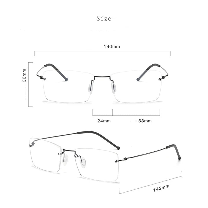 Hdcrafter Unisex Rimless Square Titanium Eyeglasses T5935 Rimless Hdcrafter Eyeglasses   