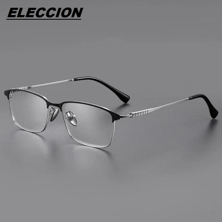 Eleccion Unisex Full Rim Square Titanium Eyeglasses 85941 Full Rim Eleccion Black - Silver CHINA