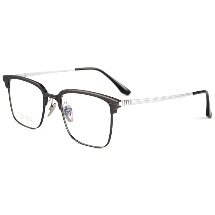 Handoer Men's Full Rim Square Titanium Acetate Eyeglasses 9201 Full Rim Handoer Gun Silver  