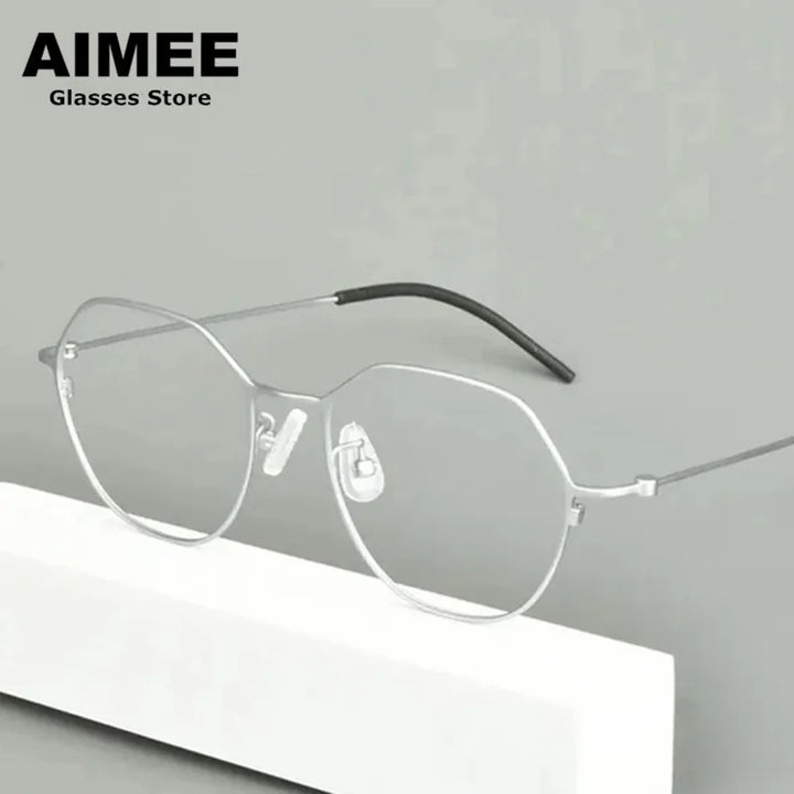 Aimee Unisex Full Rim Flat Top Round Titanium Eyeglasses 942515 Full Rim Aimee Silver