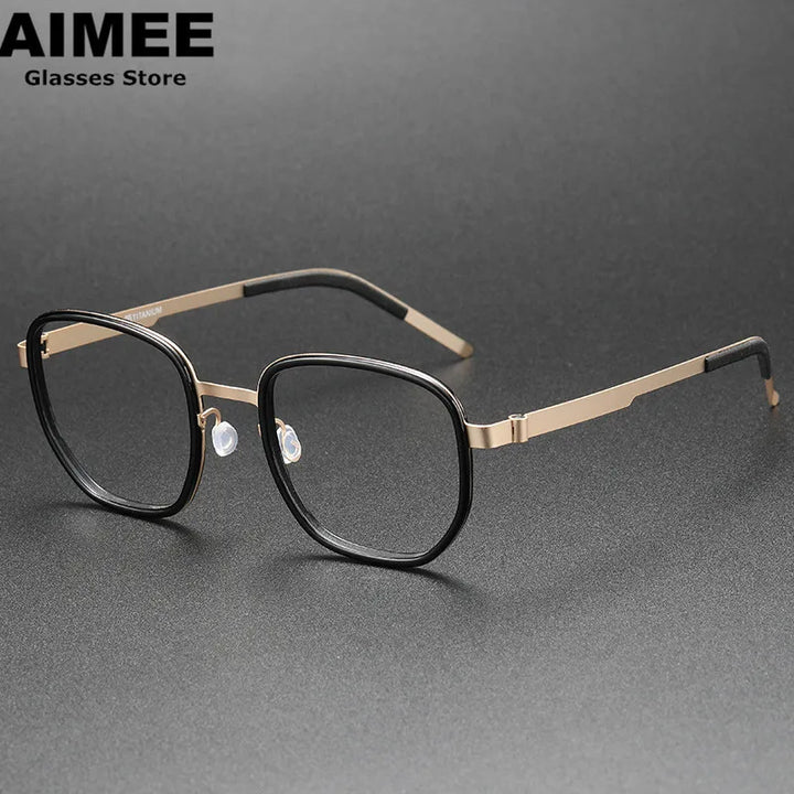 Aimee Unisex Full Rim Square Screwless Titanium Acetate Eyeglasses 9758 Full Rim Aimee   