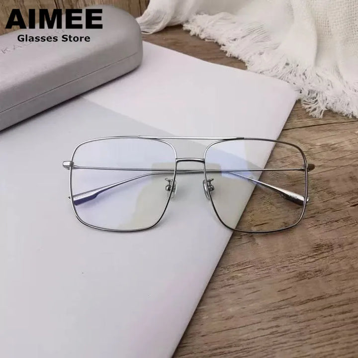 Aimee Unisex Full Rim Square Double Bridge Titanium Eyeglasses 581463