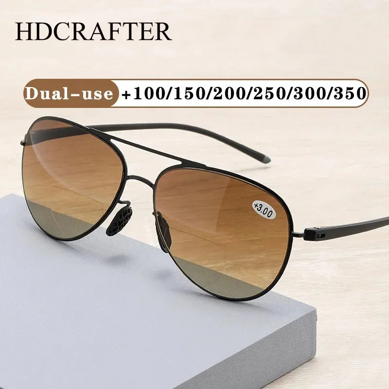 Hdcrafter Unisex Full Rim Oval Double Bridge Alloy Tr 90 Reading Sunglasses 67121