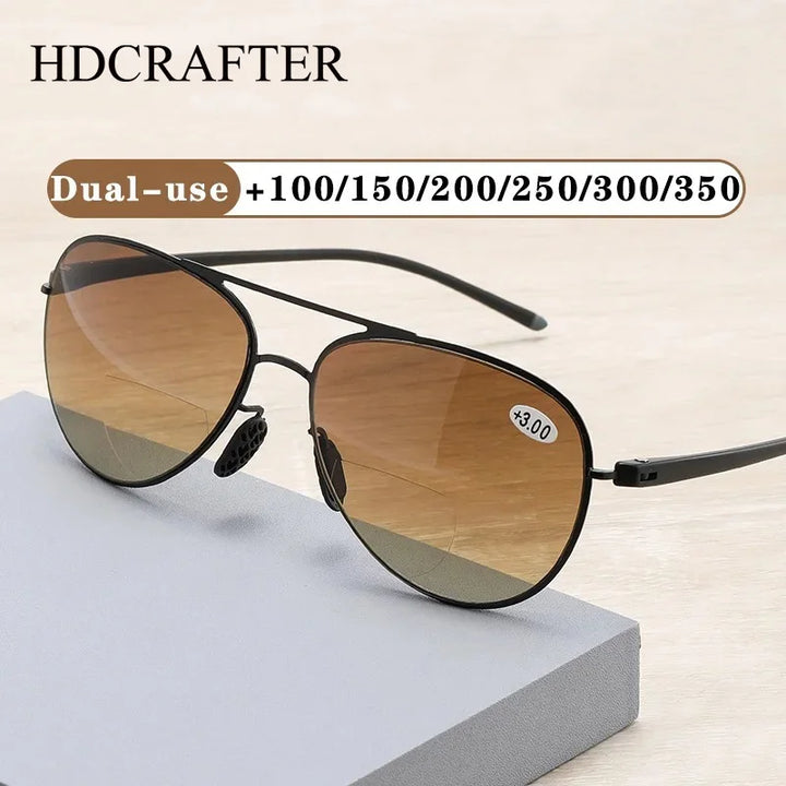 Hdcrafter Unisex Full Rim Oval Double Bridge Alloy Tr 90 Reading Sunglasses 67121