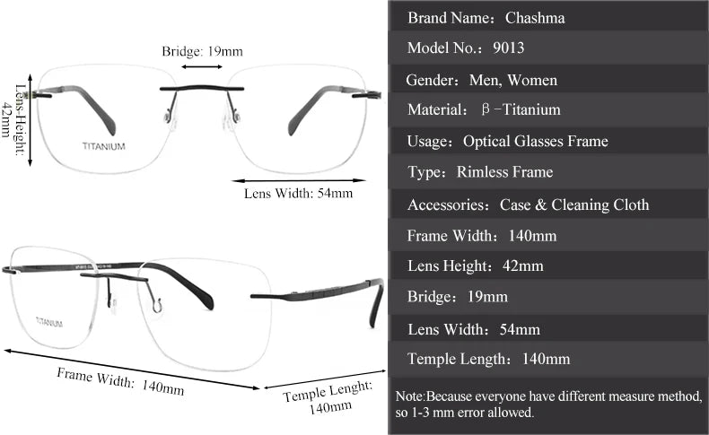 Chashma Unisex Rimless Flat top Polygon Square Titanium Eyeglasses 969013