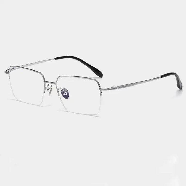 Gatenac Unisex Semi Rim Big Polygon Square Titanium Eyeglasses 726889 FuzWeb