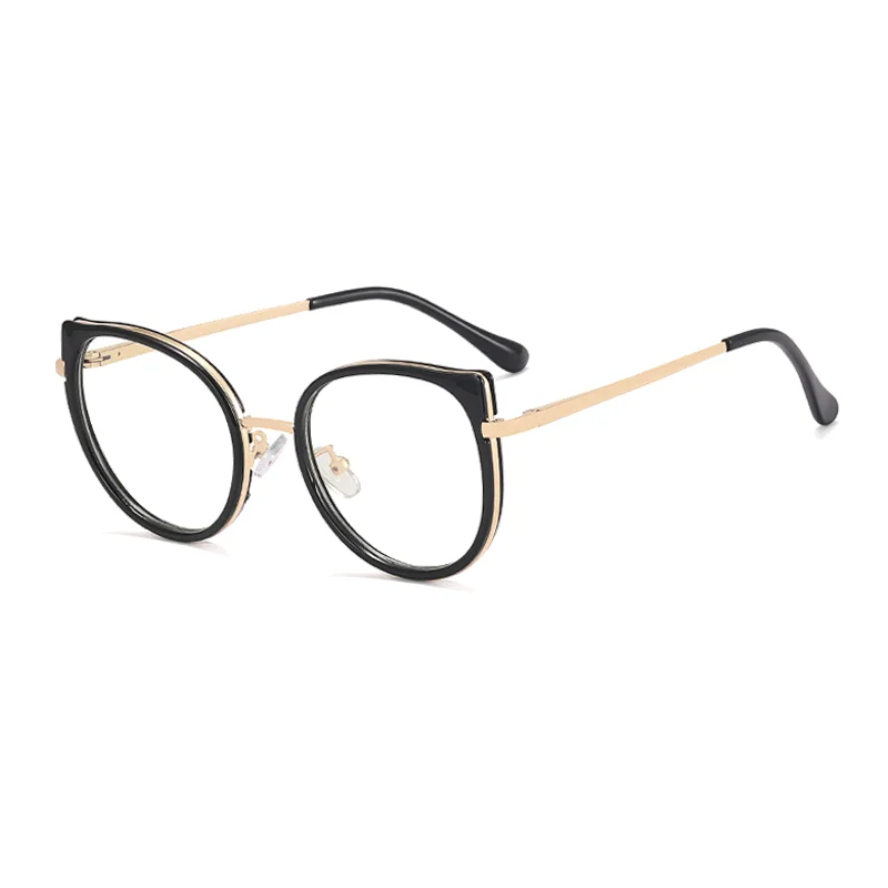 Ralferty Women's Full Rim Round Cat Eye Alloy Acetate Eyeglasses R9769 Full Rim Ralferty C4 Black CN 