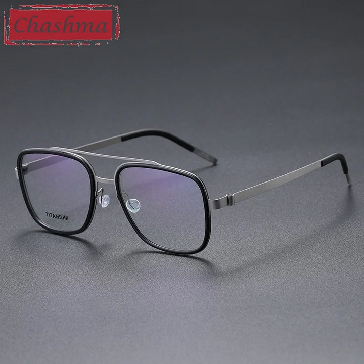 Chashma Ochki Unisex Full Rim Square Double Bridge Titanium Eyeglasses 49911 Full Rim Chashma Ochki   