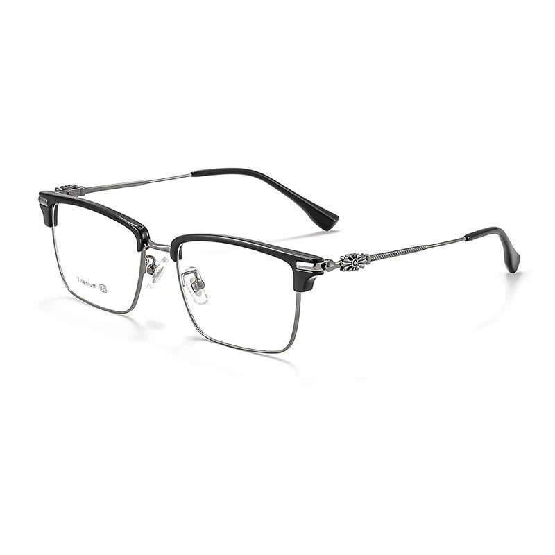 KatKani Unisex Full Rim Square Titanium Eyeglasses 8931 Full Rim KatKani Eyeglasses Black Gun  