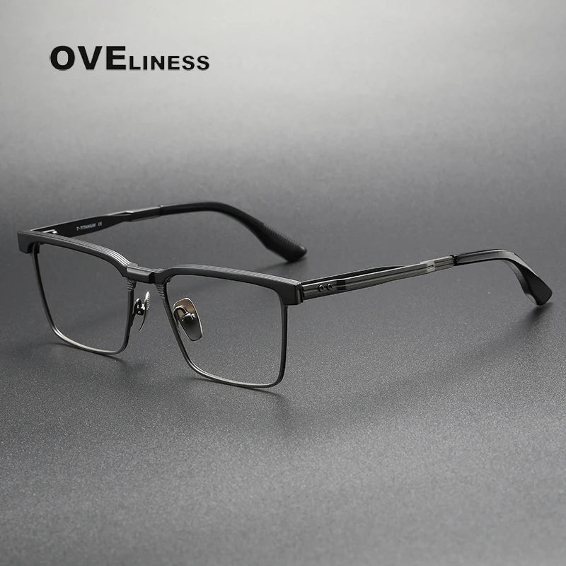 Oveliness Unisex Full Rim Square Acetate Titanium Eyeglasses 369137