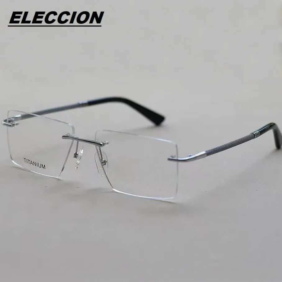 Eleccion Unisex Rimless Square Titanium Eyeglasses 16057