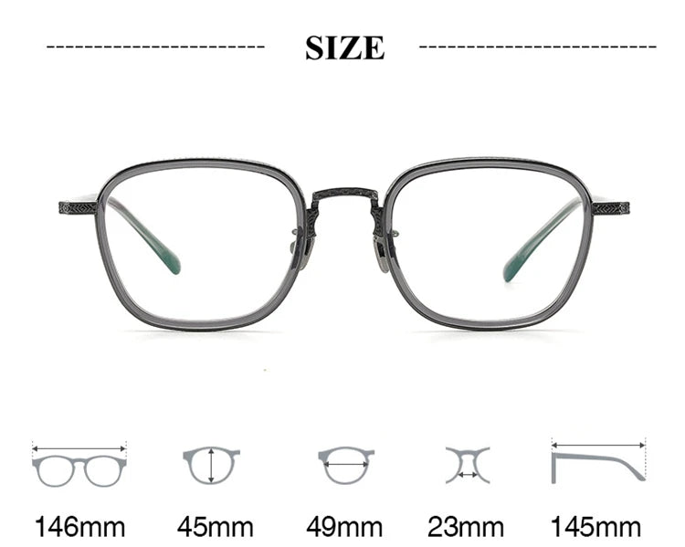 Black Mask Unisex Full Rim Square Acetate Titanium Eyeglasses  N043 Full Rim Black Mask   