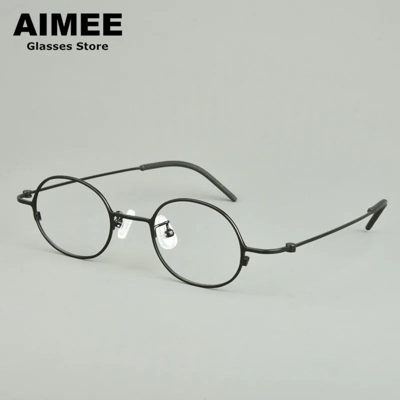 Aimee Unisex Full Rim Small Round Titanium Eyeglasses 14516 Full Rim Aimee Black  