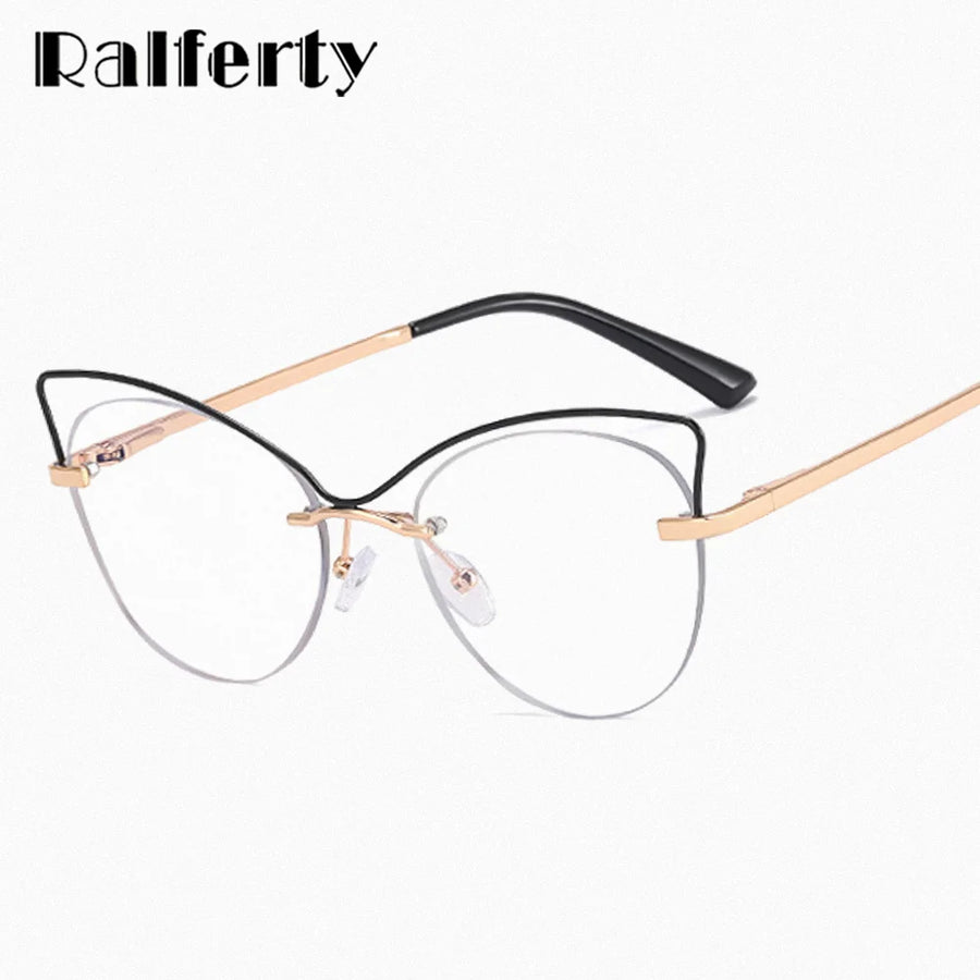 Ralferty Women's Semi Rim Square Cat Eye Alloy Eyeglasses R82081 Semi Rim Ralferty   