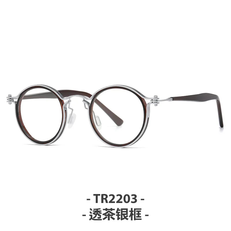 Zirosat Unisex Full Rim Square Round Acetate Titanium Eyeglasses 92202