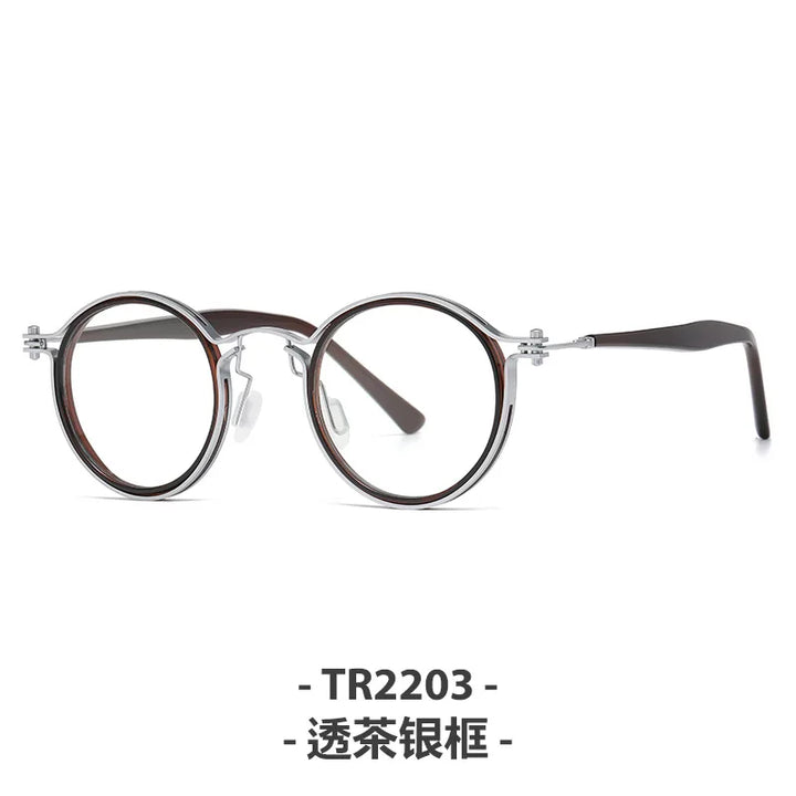 Zirosat Unisex Full Rim Square Round Acetate Titanium Eyeglasses 92202