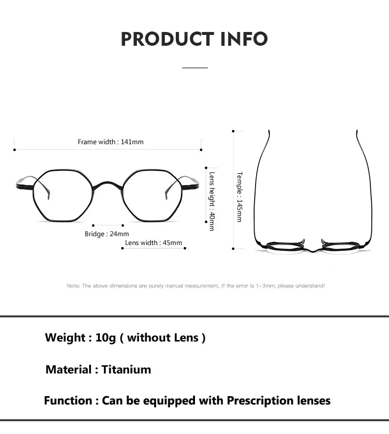 Oveliness Unisex Full Rim Polygon Titanium Eyeglasses 74152 Full Rim Oveliness