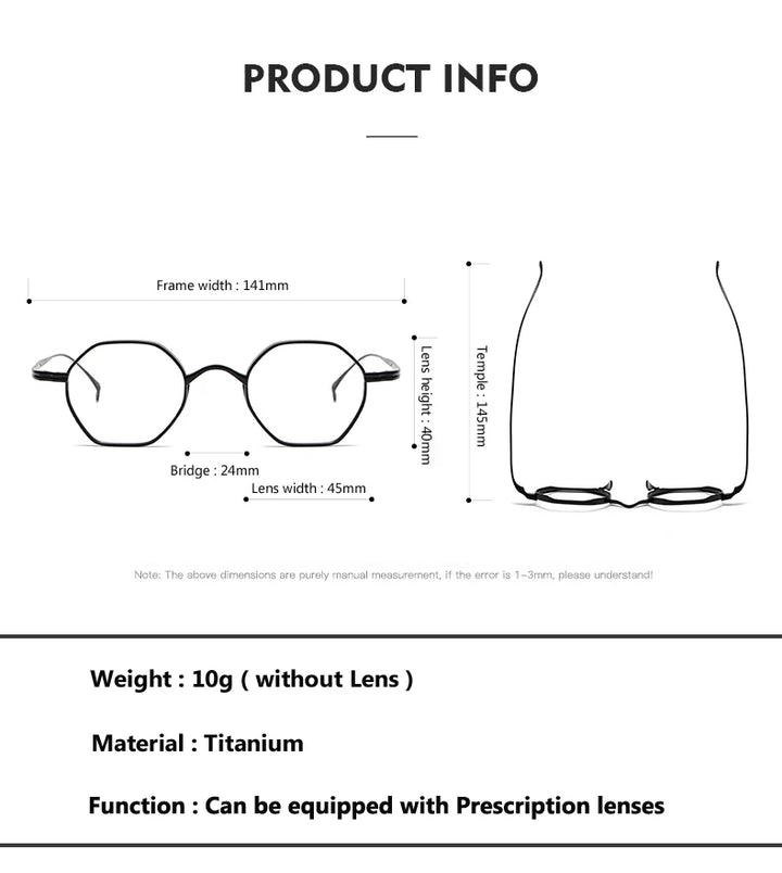 Oveliness Unisex Full Rim Polygon Titanium Eyeglasses 74152 Full Rim Oveliness