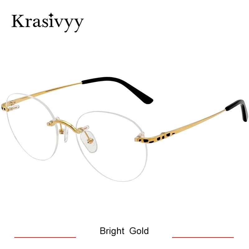 Krasivyy Women's Rimless Round Titanium Eyeglasses 3090 Rimless Krasivyy Bright Gold  