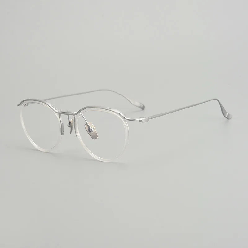 Black Mask Unisex Full Rim Irregular Round Acetate Titanium Eyeglasses M131 Full Rim Black Mask Crystal-Silver  